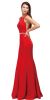 Scoop Neck Bejeweled Waist Racerback Long Prom Dress in Navy
