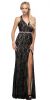 Main image of Deep V-Neck Rhinestones Waist Lace Long Prom Dress
