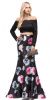 Off-the-Shoulder Lace Top Floral Skirt Two Piece Prom Dress in Black