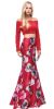 Main image of Off-the-Shoulder Lace Top Floral Skirt Two Piece Prom Dress