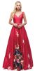 V-Neck Floral Print Rhinestones Waist A-line Long Prom Dress in an alternative image