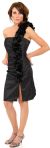 Glossy Short Party Dress With Shoulder Applique   in Black