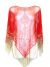 Broad V-Neck Beaded Mesh Poncho with Fringes in Red