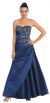 Strapless Asymmetric A-Shape Beaded Long Formal Prom Dress in Navy