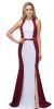 High Neck Color Block Mesh Insert Long Formal Evening Dress in Burgundy/White