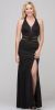 Halter Neck Mesh Panels Front Slit Long Formal Prom Dress in Black