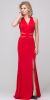 Halter Neck Mesh Panels Front Slit Long Formal Prom Dress in Red