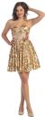 Main image of Strapless Short Sequined Prom Dress with Floral Applique