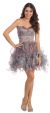 Strapless Rhinestone Waist Ruffled Short Party Prom Dress in Teal
