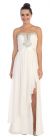 Strapless Ruffled Overlay Beaded Long Formal Evening Dress in White