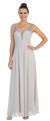 V-Neck Bejeweled Bust & Shoulders Long Formal Evening Dress in Silver