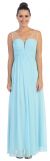 V-Neck Mesh Shoulders Shirred Bust Long Bridesmaid Dress in Light Blue