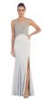 Rhinestones Mesh Top Flared Skirt Long Prom Dress in Silver