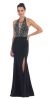 Halter Neck Rhinestones Bust Flared Skirt Long Prom Dress in Black