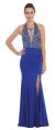Halter Neck Rhinestones Bust Flared Skirt Long Prom Dress in Royal Blue