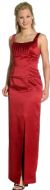 Satin Beaded Full Length Bridesmaid Dress in Dark Red color