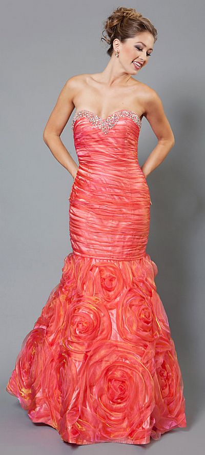 Two Tone Mermaid Style Shirred Strapless Prom Dress 16045