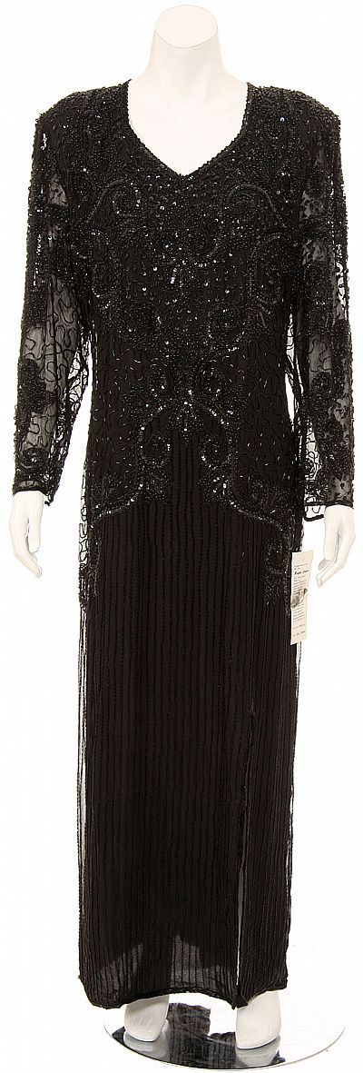 long sleeve beaded evening gown