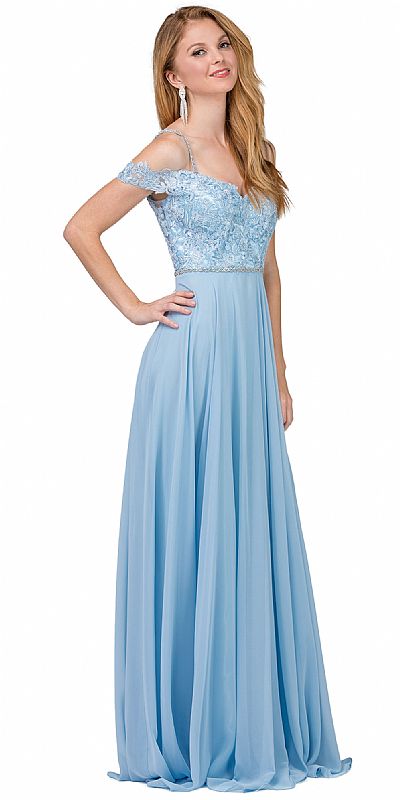 cold shoulder beaded gown