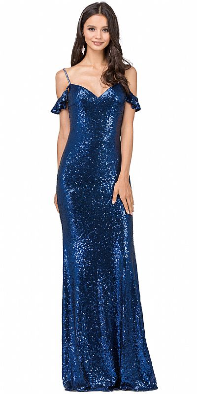 Long Sequins Dresses with Sweethart Neck Dark Navy