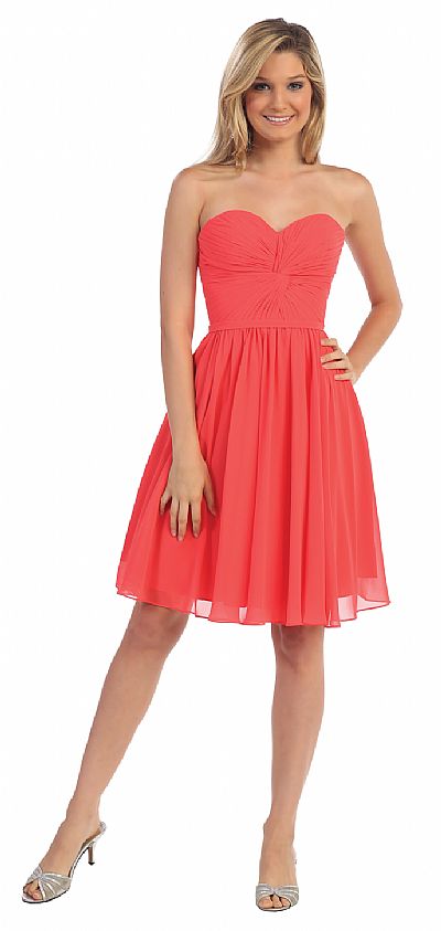 Strapless Pleated Knot Bust Short Bridesmaid Party Dress p8951