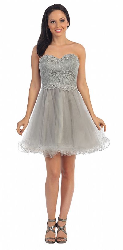 Strapless Lace Bust Short Babydoll Homecoming Party Dress p9082