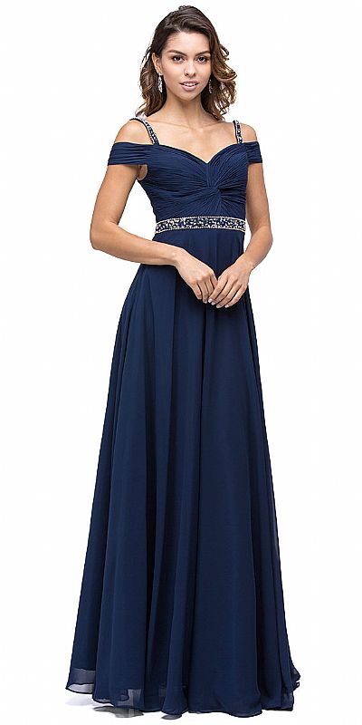 Cold Shoulder Beaded Waist Long Bridesmaid Prom Dress p9718