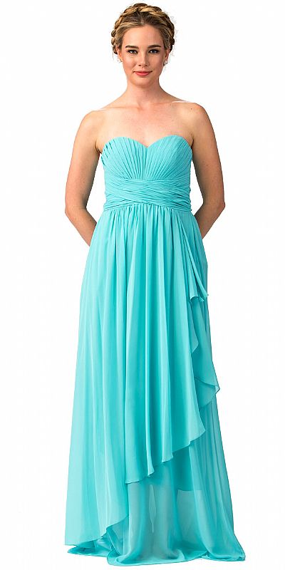 Strapless Pleated & Shirred Bust Long Bridesmaid Dress sl6074-1