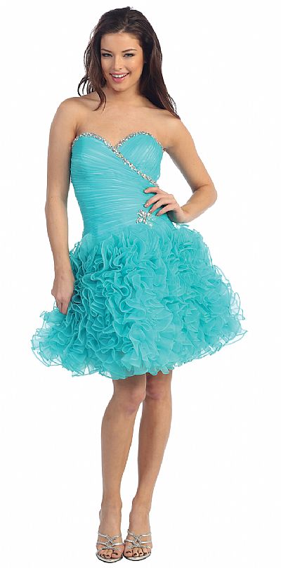 Strapless Short Bubble Prom Dress with Bejeweled Neckline p8493