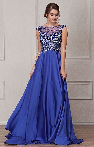 Embellished Sheer Top Long Prom Pageant Satin Dress a238