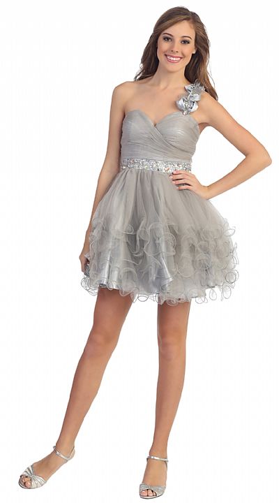 One Shoulder Tiered & Layered Mesh Short Party Prom Dress p8426